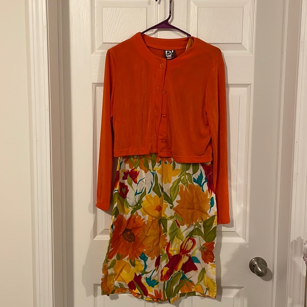 Dress with light weight jacket.